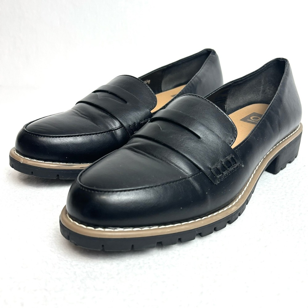 DV Dolce Vita‎ Women’s 9.5 Catalina Black Faux Leather Penny Loafer Shoes Chunky
